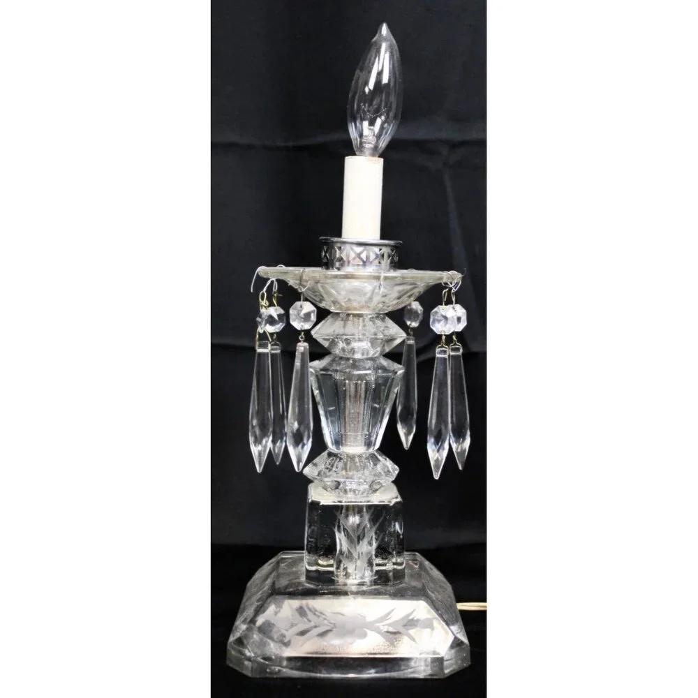 VTG Clear Crystal Lamp Light Floral Etch Hanging Pendant Victorian Glass Elegant